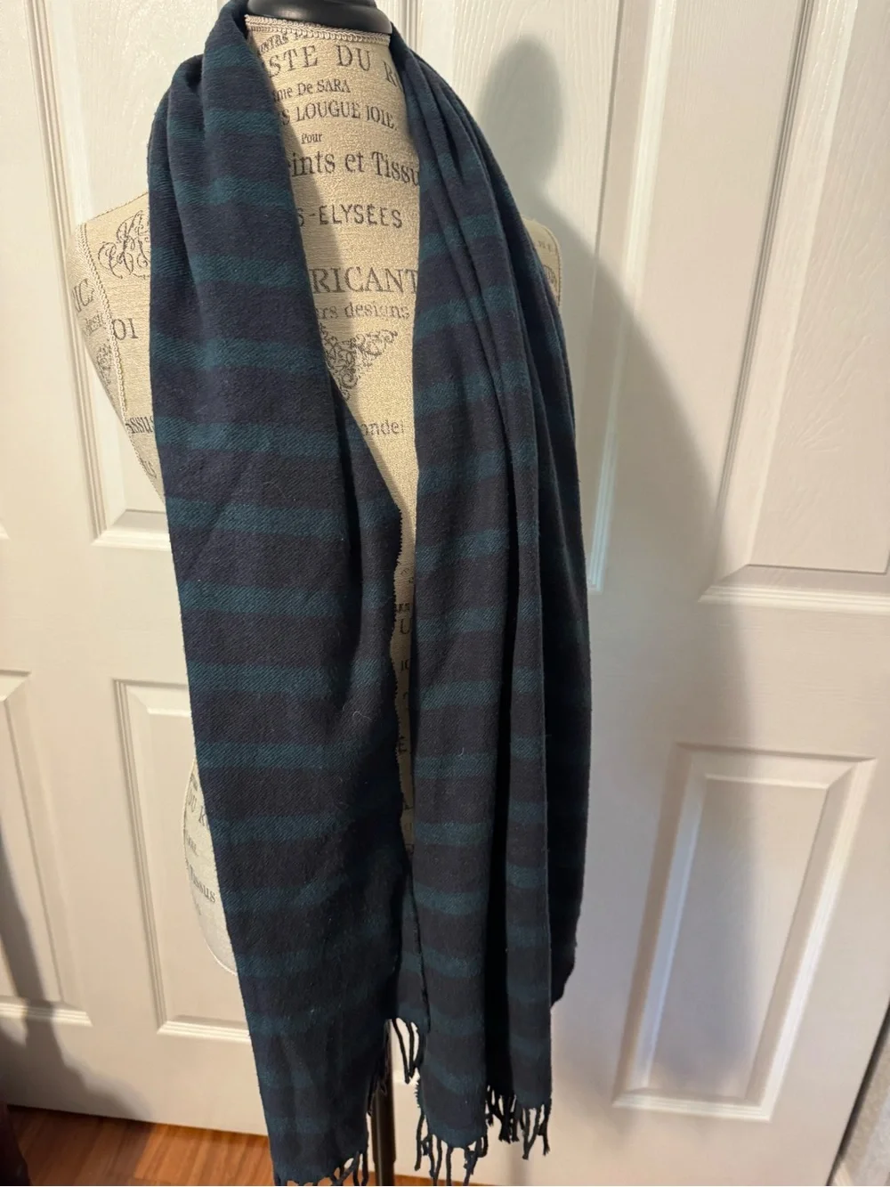 Navy and Dark Green Teal Plaid Scarf